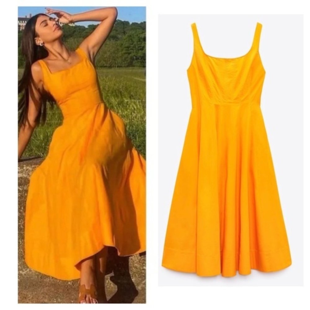 ZARA NWT Orange Poplin Tank Dress (S)